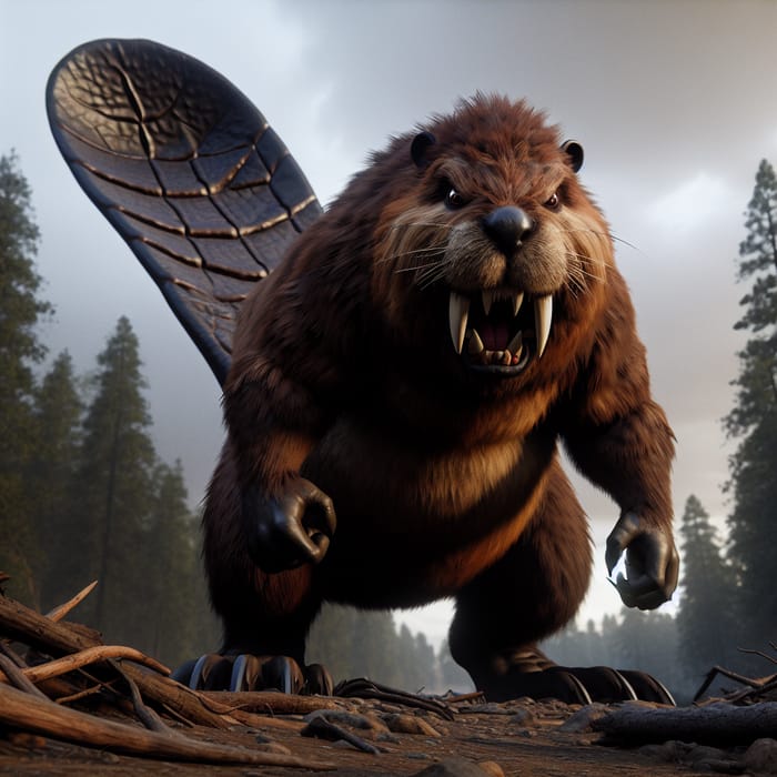 Tower Over Scene: Enraged Giant Beaver in Forest Tower Over Scene: Enraged Giant Beaver in Forest