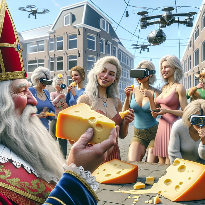 Sinterklaas & Dutch Women Enjoying Gouda Cheese | Digital Era Scene