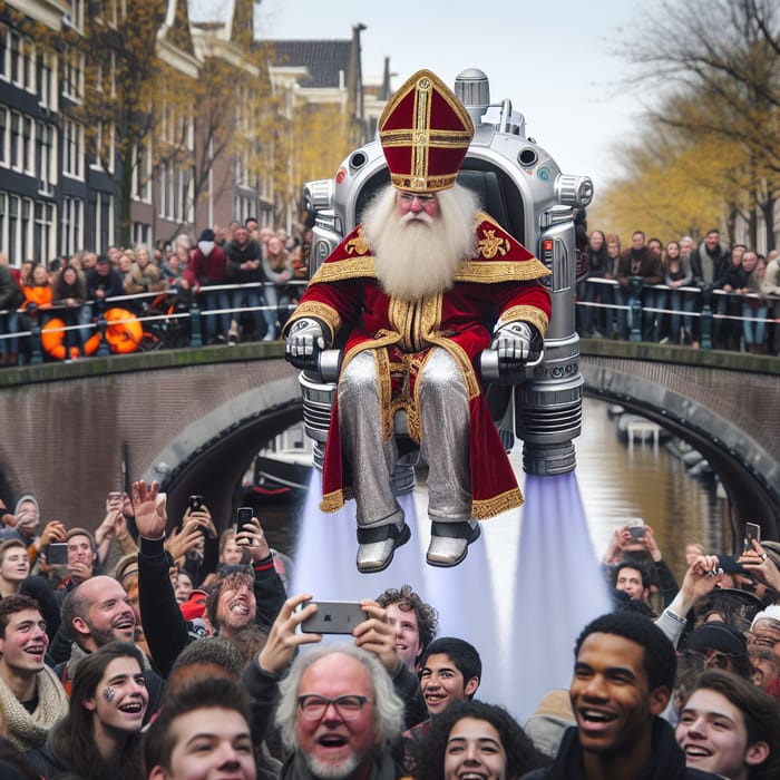 Sinterklaas on Jet-pack at Amsterdam Canal Pride | Diverse Crowd Interaction