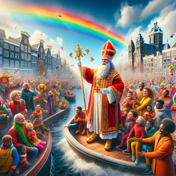 Sinterklaas on Boat at Amsterdam Gay Parade: Joyful Multicultural Festivities