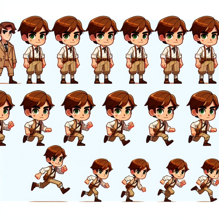 Character Sprite Sheet Animation: Run, Idle, Jump Poses - Vintage Explorer Character