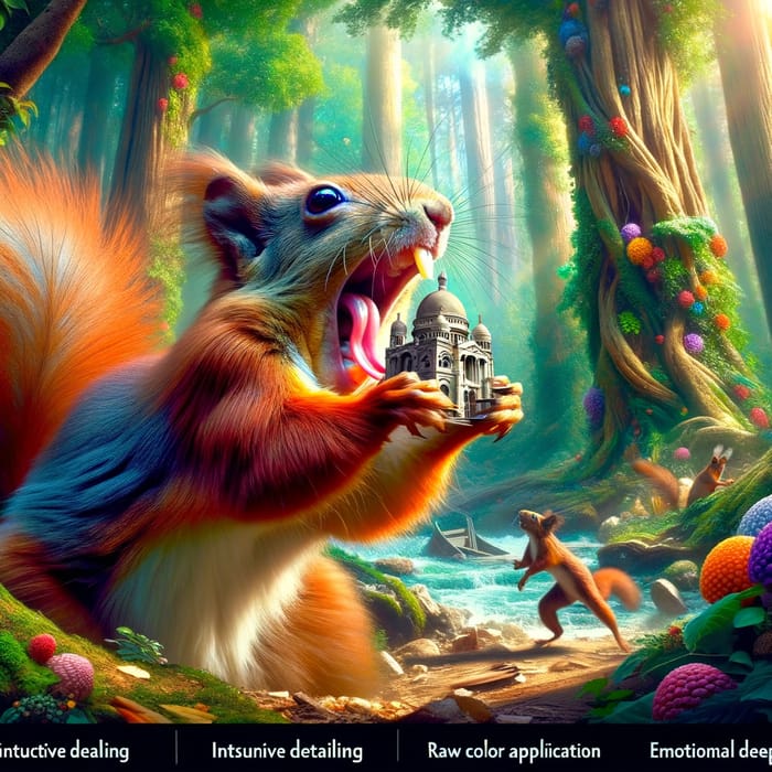 Mischievous Architect Squirrel in Vibrant Forest | Surreal Magic Mischievous Architect Squirrel in Vibrant Forest | Surreal Magic
