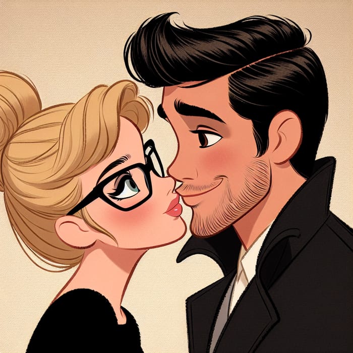 Classic Disney Kiss: Enchanting Young Couple