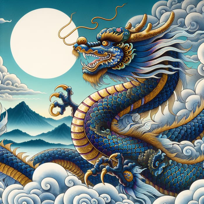Vietnamese Dragon 'Lân' Soaring in Serene Sky
