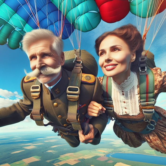 Stalin and Daughter Skydiving in 20th Century Attire