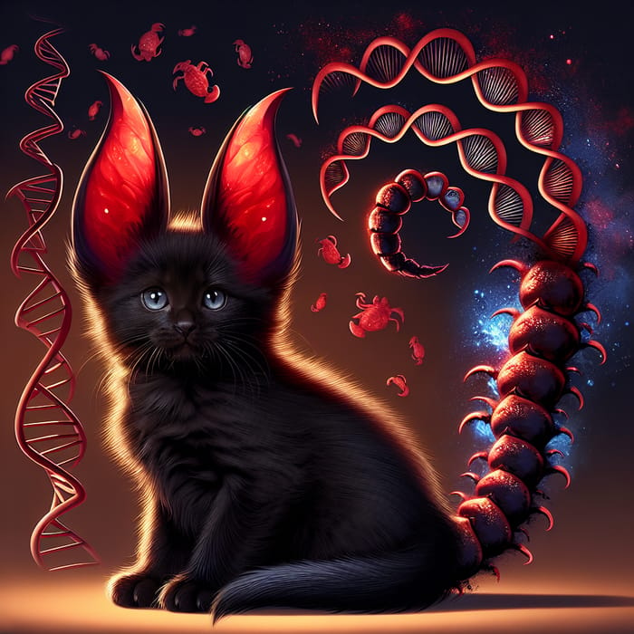 Mystic Black Kitten with DNA Ears & Scorpion Tail