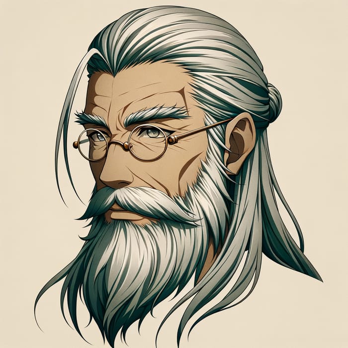 Wise Elderly Man Anime with Grey Hair and Beard Art