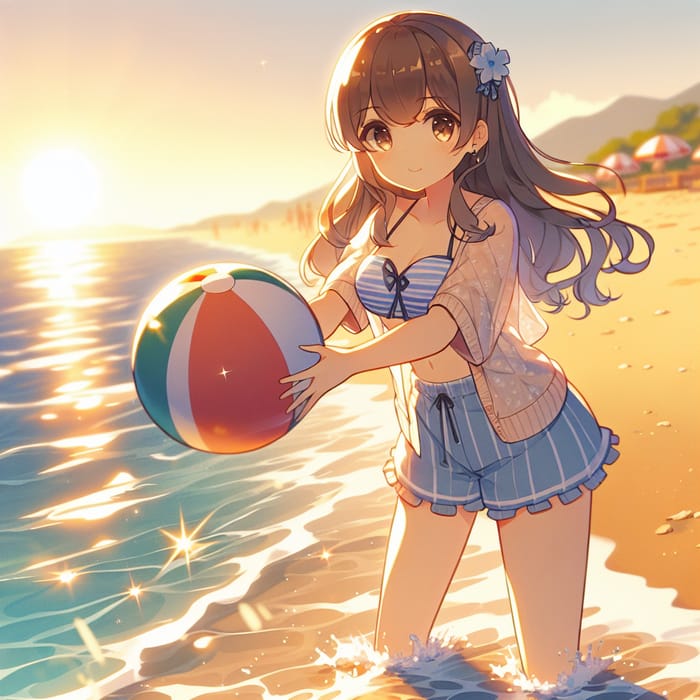 Nude Girl at Beach in Anime Style