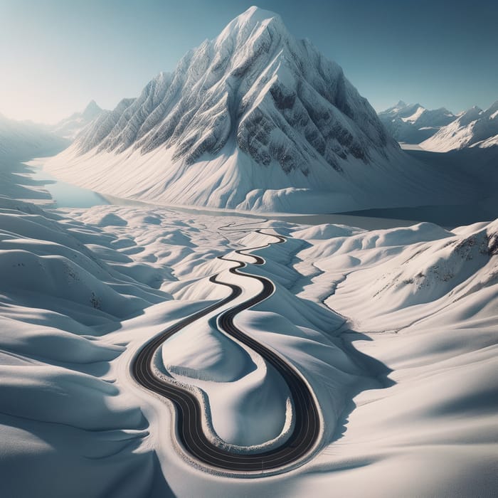Snowy Mountain Landscape with Scenic Road