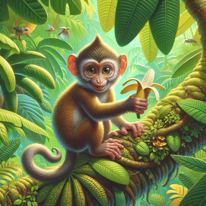 Adorable Monkey in Lush Tropical Rainforest