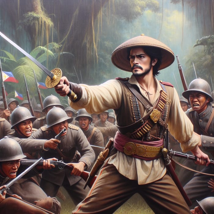 General Juan Araneta Leading Resistance Against Spanish Forces