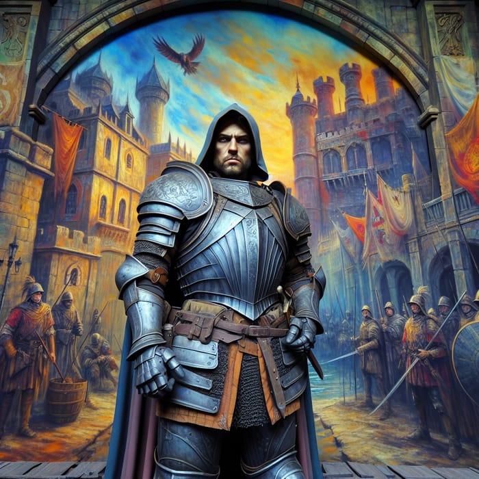 Epic Knight Portrait in Vibrant Medieval Scene | Dark Fantasy Artwork