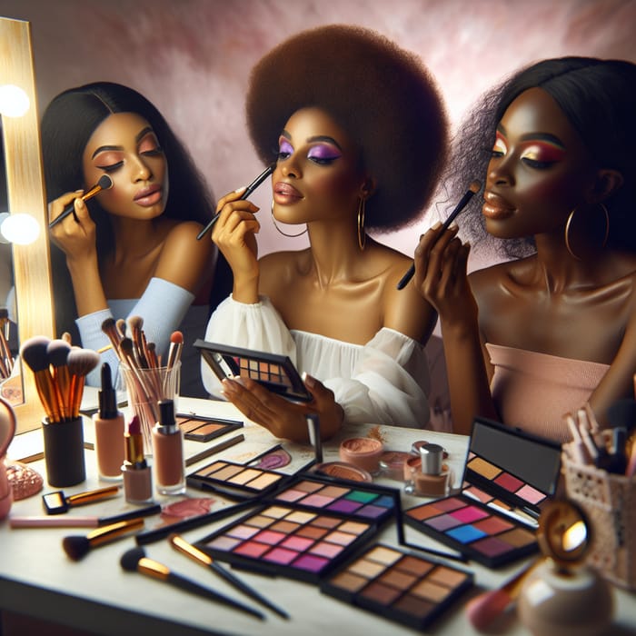 Beautiful Black Women Engaging in a Makeup Session