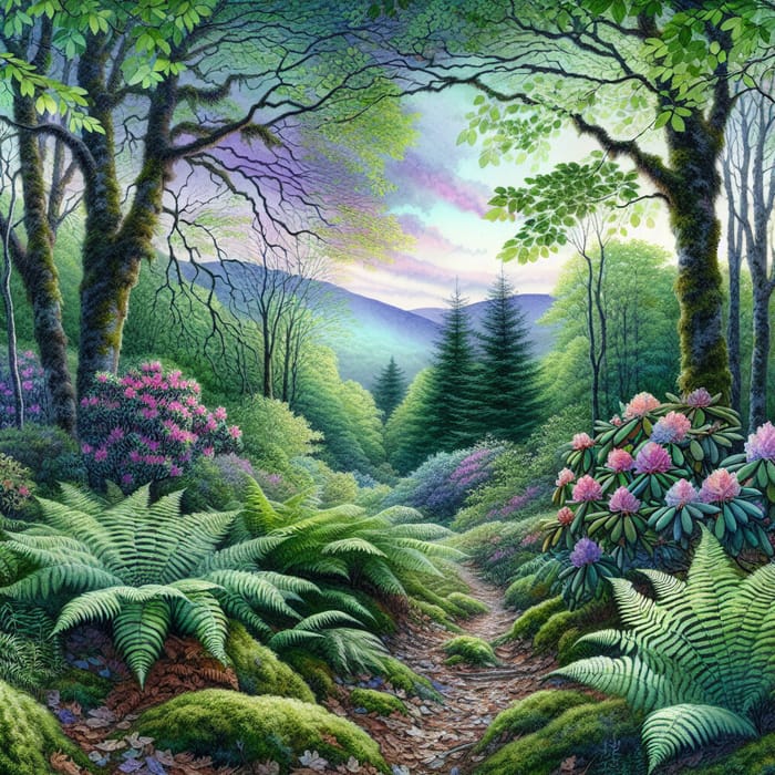 Serene Forest Watercolor Scene