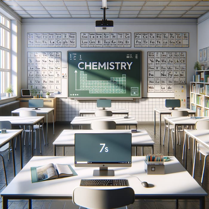3D Chemistry School Classroom with Electronic Blackboard & Computer