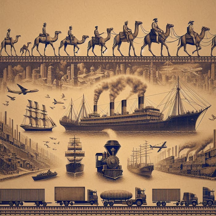 Historical Evolution of Logistics: Vintage Style Depiction