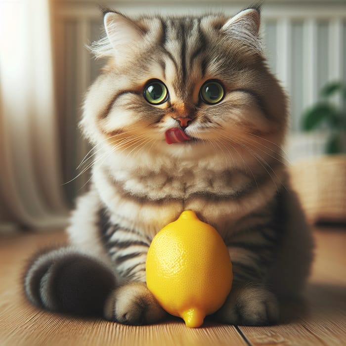 Adorable Cat Eating Lemon | Cute Feline Image