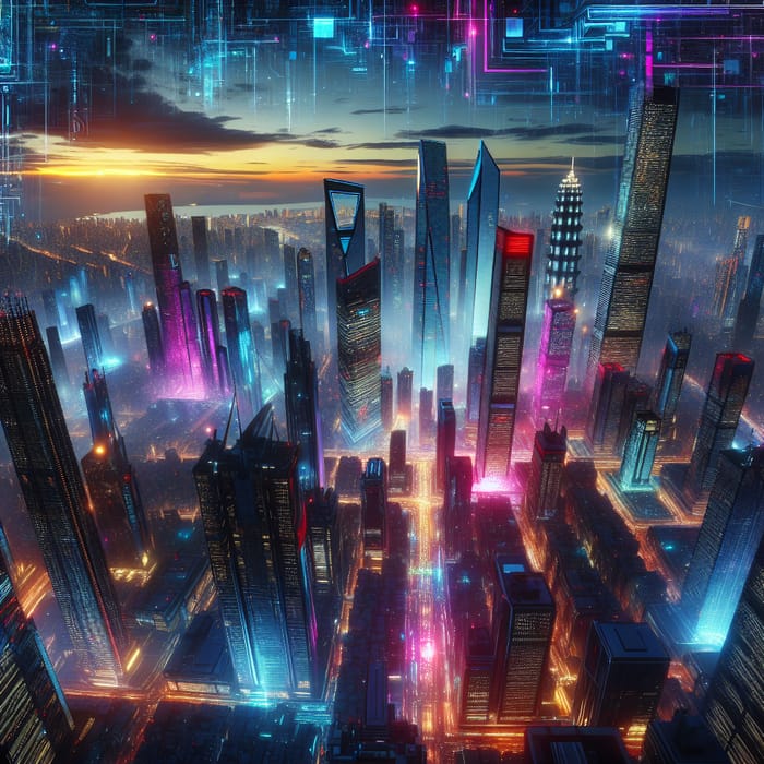 Futuristic Neon Cyberpunk Cityscape | Vibrant Colors and Advanced Technology