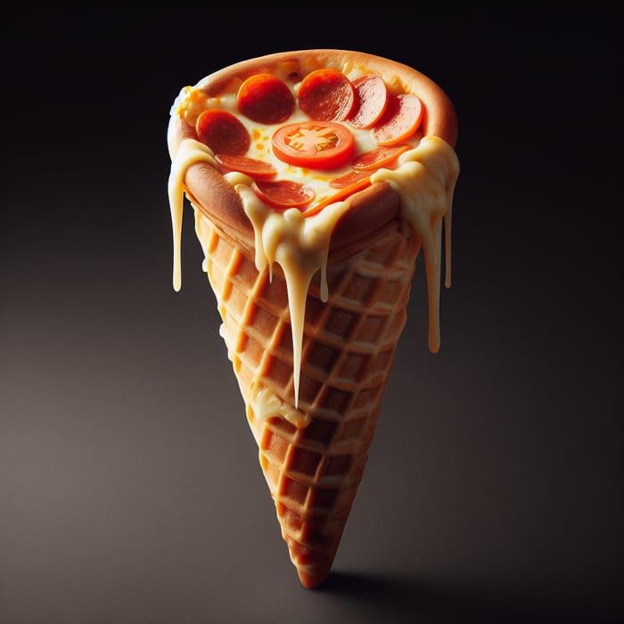 Cheesy Cone-Shaped Pizza with Pepperoni and Tomato Slice