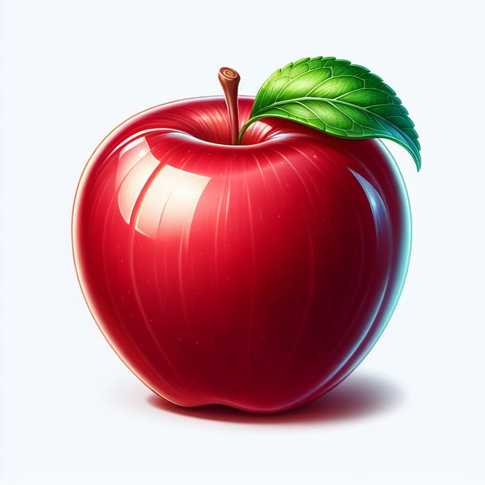 Vivid Red Apple - Fresh and Ripe with Green Leaf
