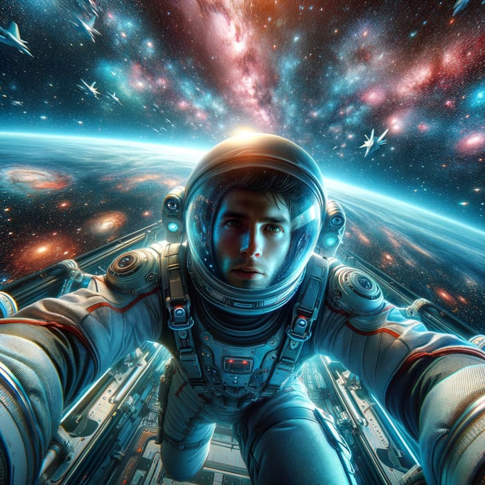 Futuristic Astronaut Floating in Space - Awe-Inspiring View