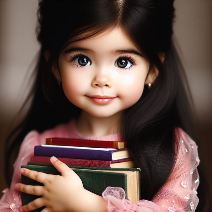 Cute Little Girl in Pink Dress with School Books | Joyful Moments