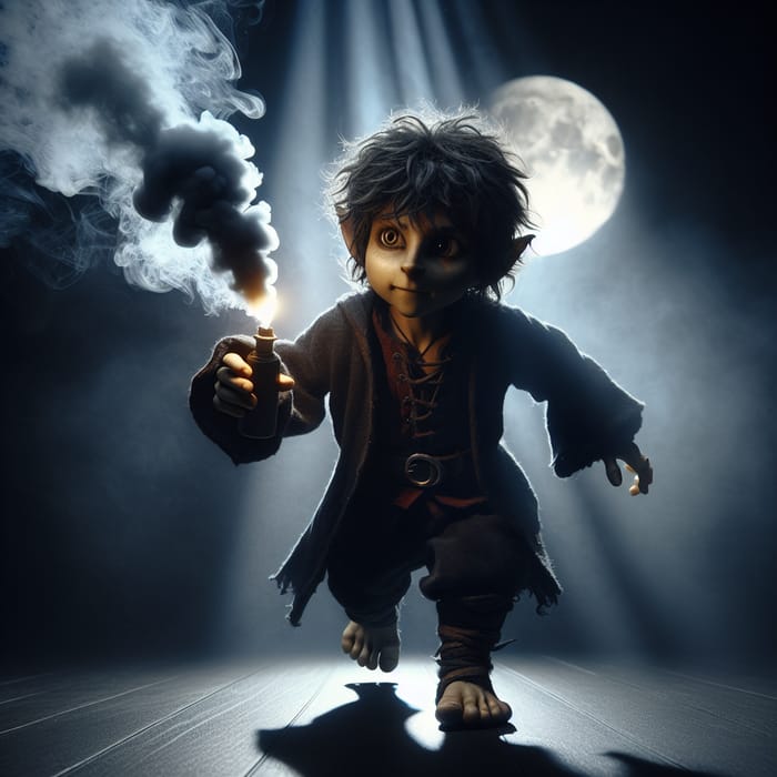 Nighttime Halfling Thief with Smoke Bomb - Stealthy Fantasy Art