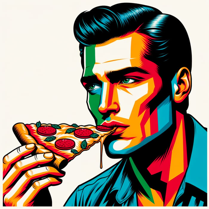 Pop Art Style - Brad Pitt Eating Pizza