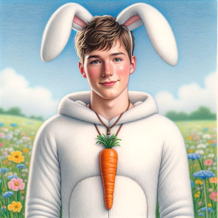 Teenage Boy in Bunny Costume Drawing