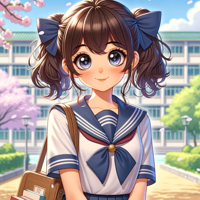 Anime School Girl in Traditional Sailor Uniform