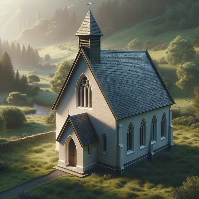 Serene Church with Steep Roof | Picturesque Setting