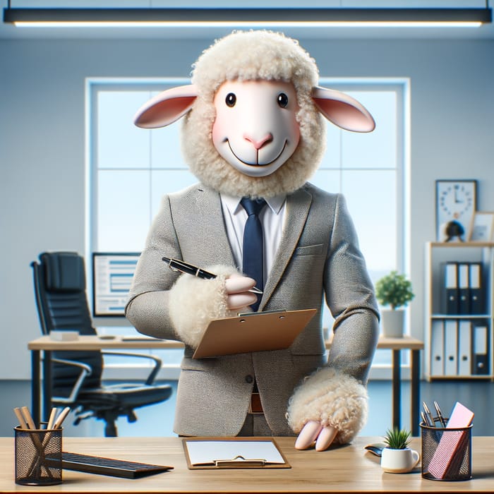 Cheerful Sheep in Office | Business Professional Decor