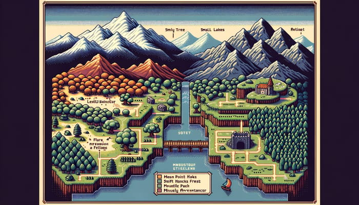 Detailed Pixel Art Level Selection Map | Top-Down Adventure Scene