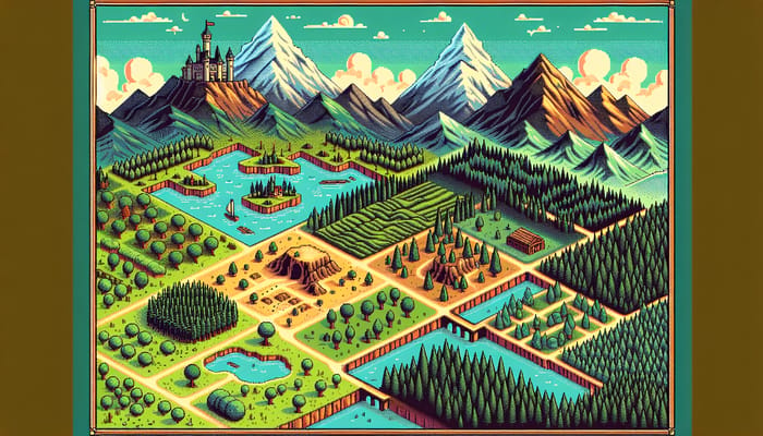 Pixelated Adventure Map: Explore Retro Stylish Lands