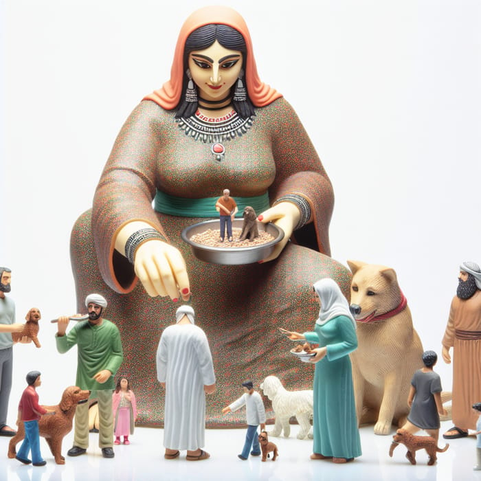 Middle-Eastern Giantess Caring for Tiny Humans