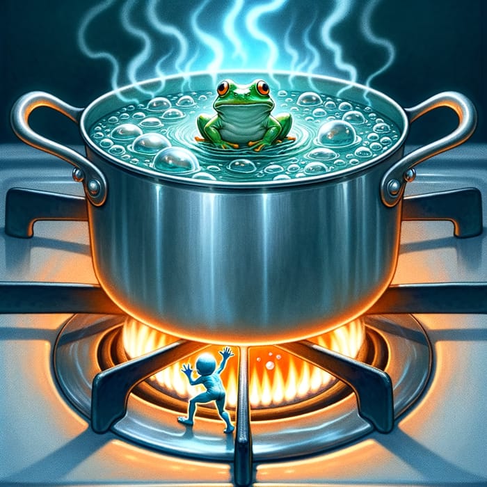 Fantasy Illustration: Frog and Person Escaping Boiling Water - Action Scene