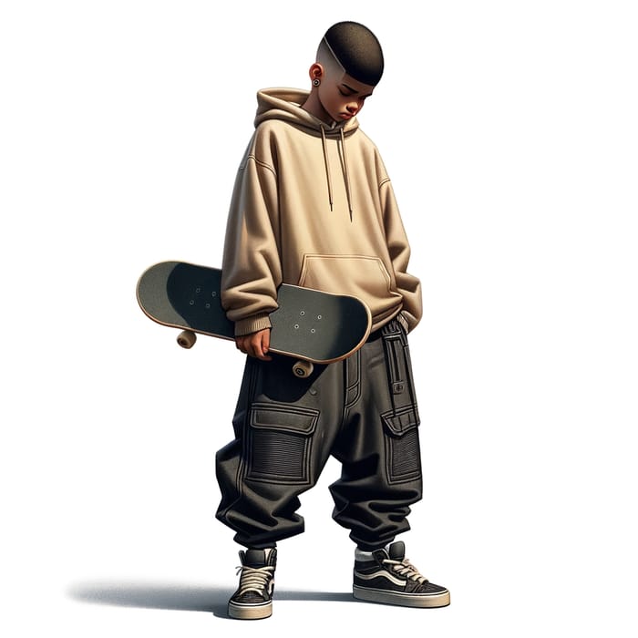 Detailed Pixar-style 3D Animation of Young Boy in Taper Fade Hairstyle with Skateboard