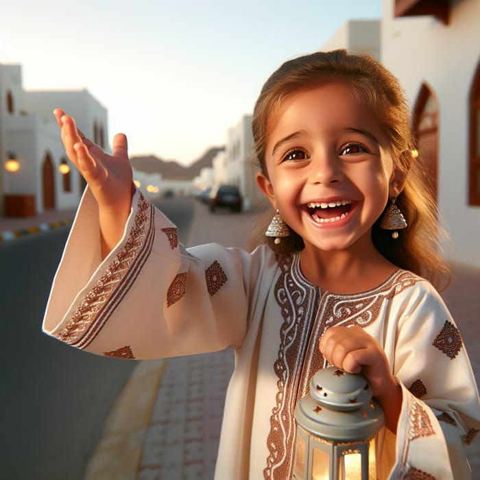 Omani Girl Celebrates Eid with Lantern in Hand