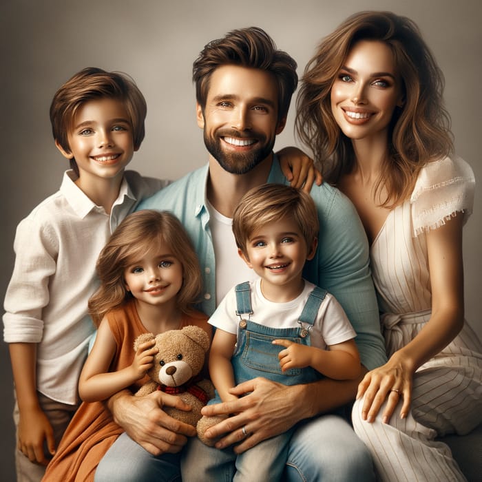 Beautiful Family Portrait: Parents, 2 Sons (8 & 3), and 4-Year-Old Daughter