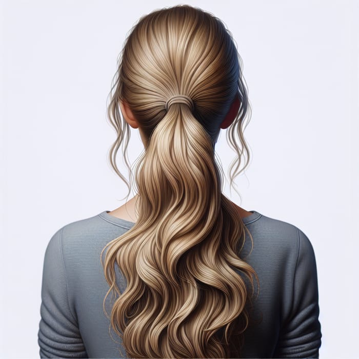 Long Wavy Blond Hair in Ponytail  Top-Down View - Realistic Photo