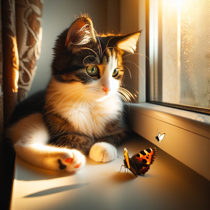 Adorable Cat Basking in Sunlight | Tranquil Moment