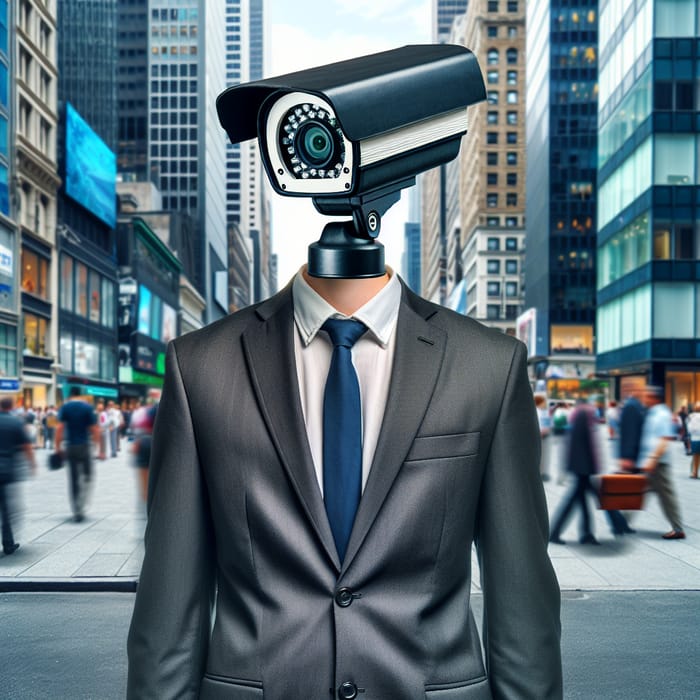 Surreal Businessman with CCTV Camera Head