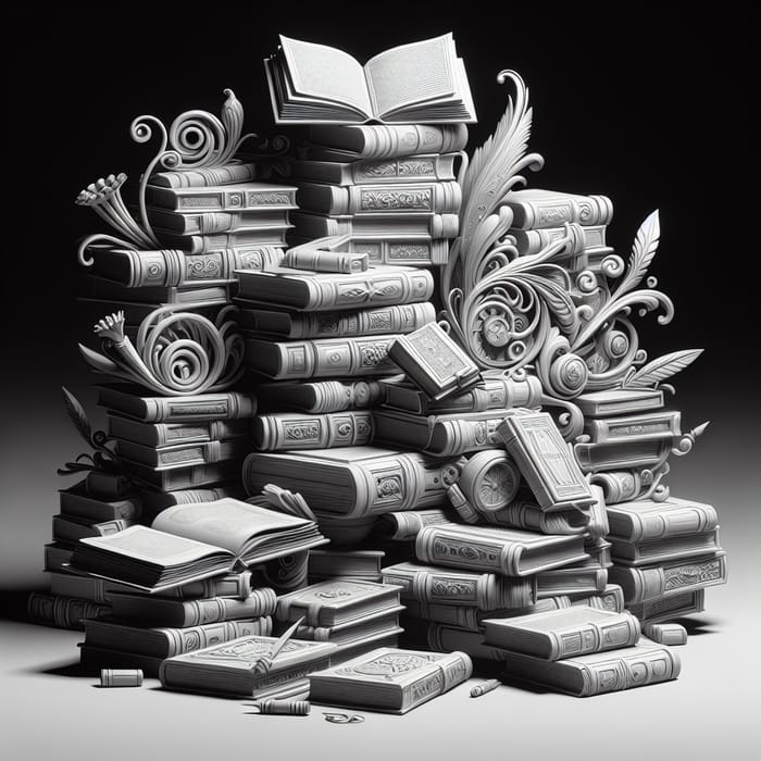 Classic Wisdom: Stack of Novels in Monochromatic Style