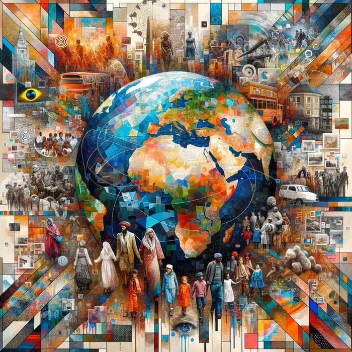 Globalization Mixed Media Collage: Vibrant Cultures & Connectivity