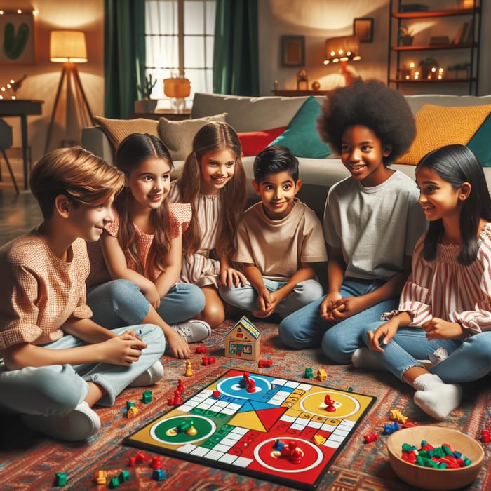 Diverse Children Enjoy Lively Game of Ludo - Fun Game Session