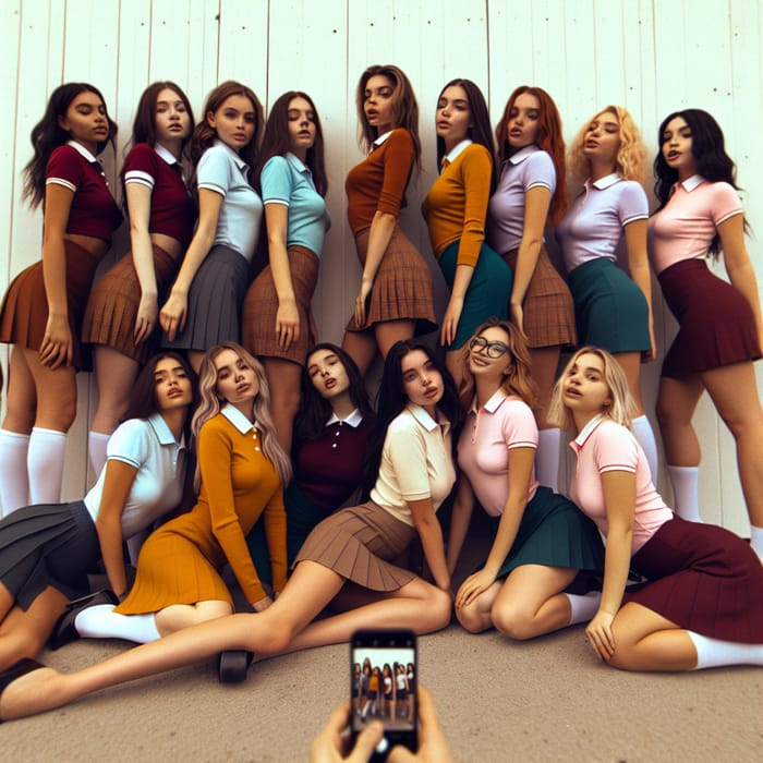 Vintage Schoolgirls in Colorful Uniforms | Confident & Playful Poses