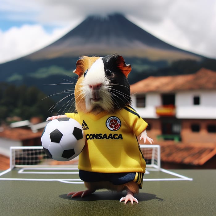 Guinea Pig in Colombian Soccer Uniform | Volcano Village Background