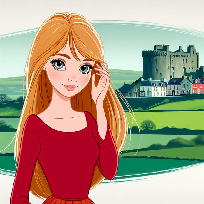 Young Lady with Strawberry Blonde Hair and Grey Eyes | Irish Countryside Scene