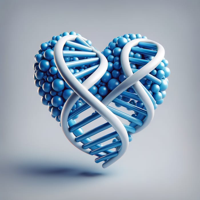 Stylish 3D DNA Heart Sculpture in Blue & White with Gray Drop Shadow