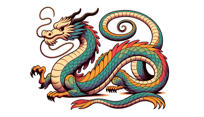 Dynamic Coiled Eastern Dragon in Ghibli Style